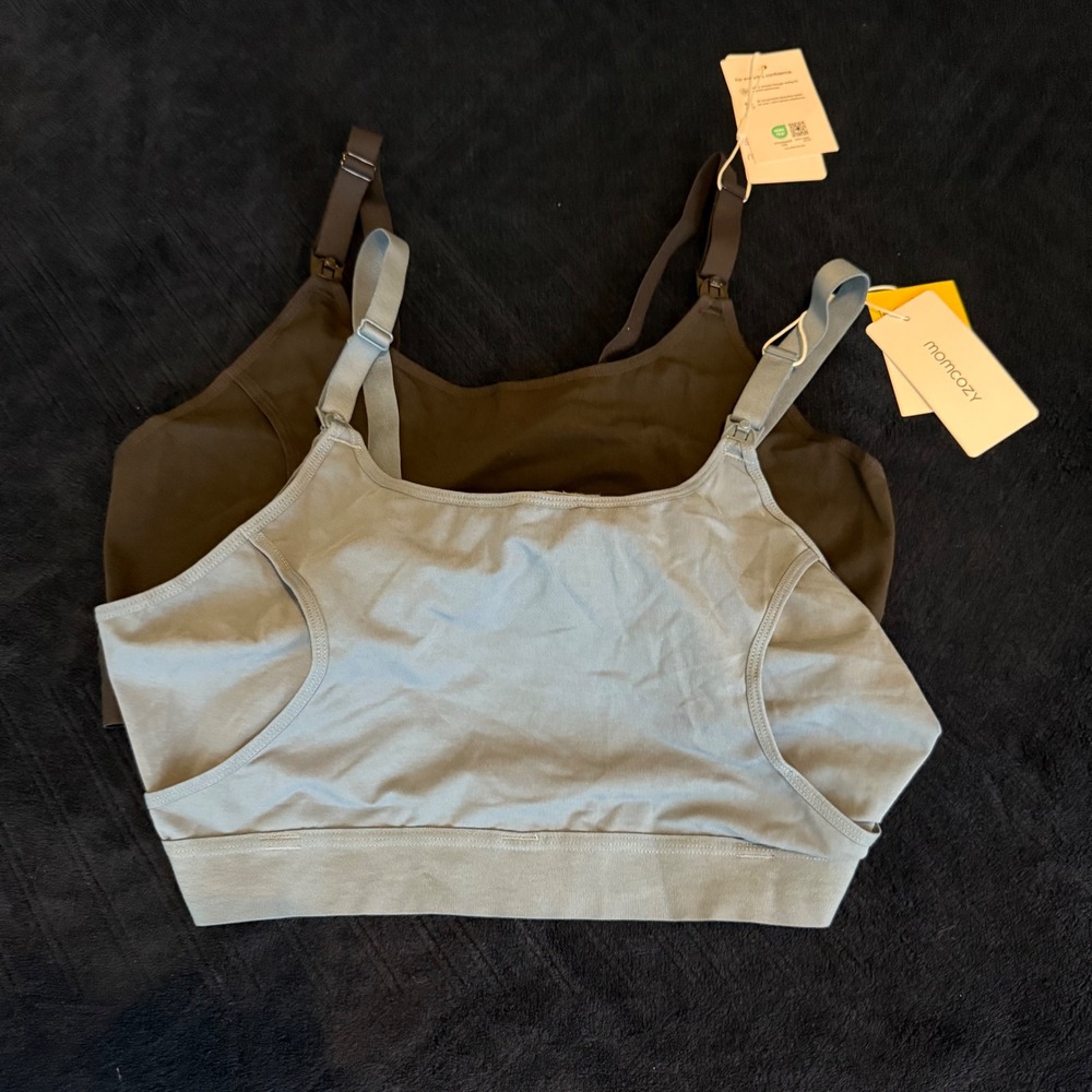 Momcozy 2 Pack Hands Free Pumping Nursing Bras Black Blue XL Cotton Blend NEW